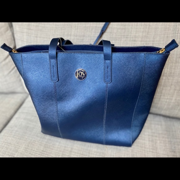 Joy Mangano Handbags - NWT Leather Tote - Joy Mangano Blue Metallic